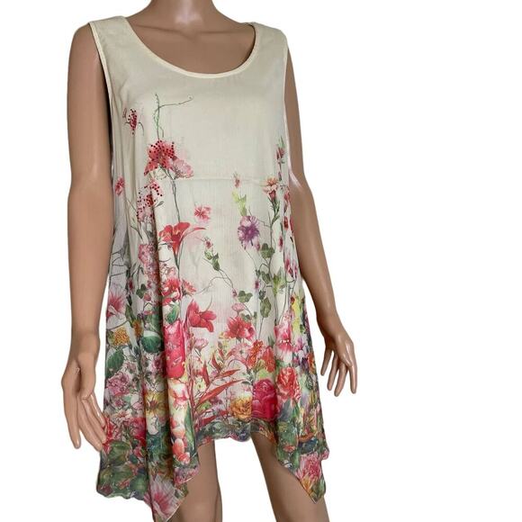 Cal Style top blouse floral asymmetric hem sleeveless floral vanilla floral 2XL - Picture 3 of 10